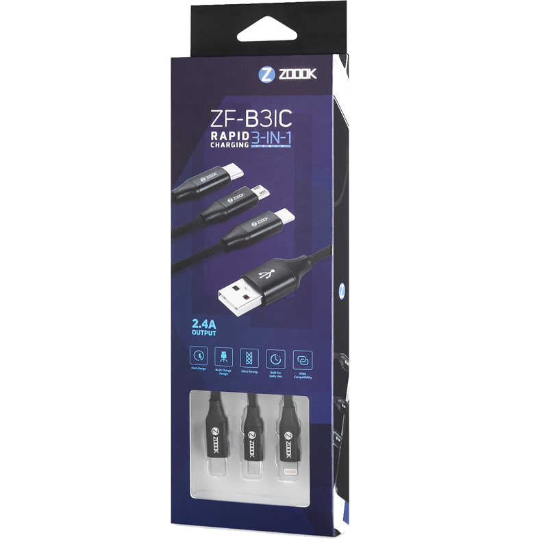 Zoook Zf-b3ic Rapid 3-in-1 Charging Cable